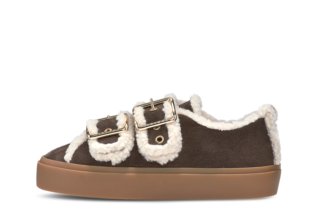 INUIKII Shearling Low Velcro Buckle Dark Brown