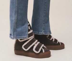 INUIKII Shearling Velcro Wedge Dark Brown