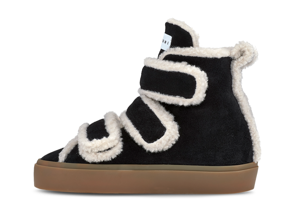 INUIKII Shearling Velcro Wedge Dark Black
