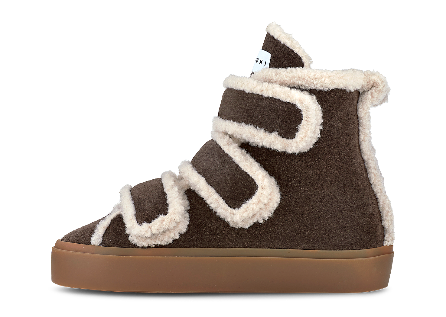 INUIKII Shearling Velcro Wedge Dark Brown