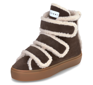 INUIKII Shearling Velcro Wedge Dark Brown